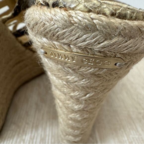 Jimmy Choo Two Tone Embossed Snakeskin Zip Detail Strappy Espadrille Wedge Sz 39 - Picture 10 of 11